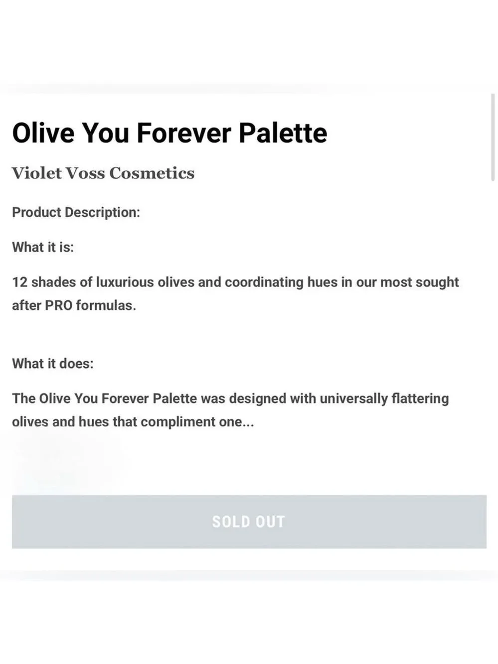 NIB Violet Voss Olive You Forever Eyeshadow Palette